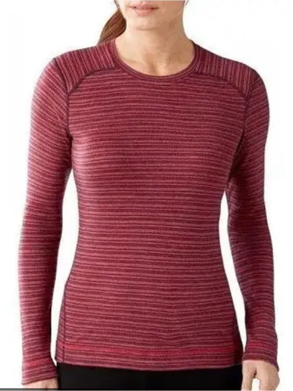 Smartwool Merino 250 Base Layer Crew Top Women M Red Stripe Hiking Ski Gorpcore